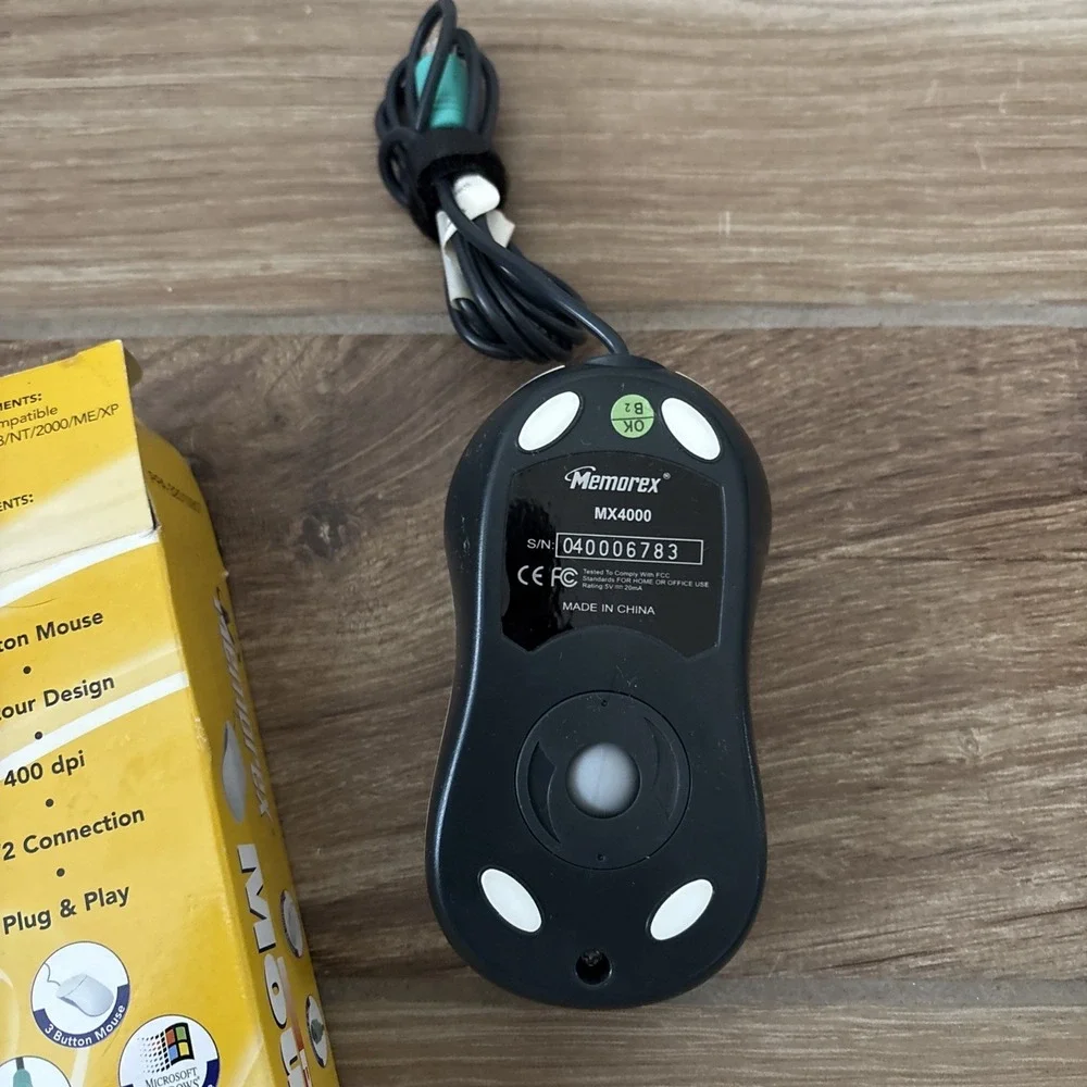 Memorex PS/2 Mouse, PC - Windows, 3 Button, 400 dpi, Plug & Play In Box Untested